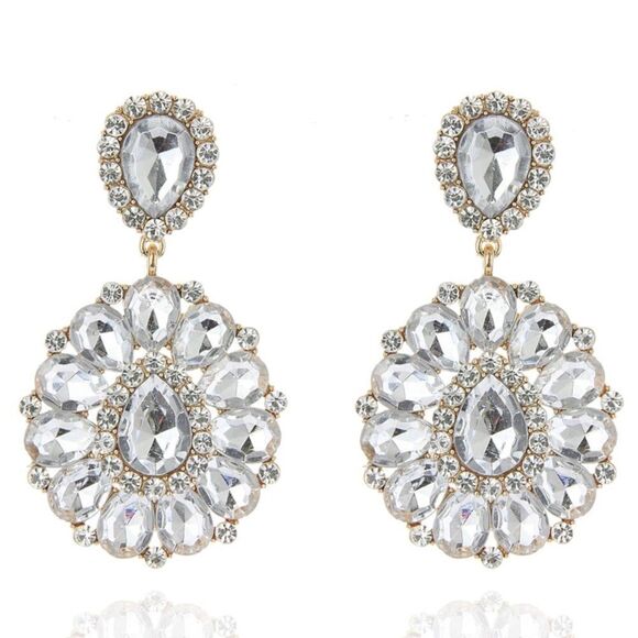 Yellow Diamond Earrings 18 Karat White and Yellow Gold  Yellow Gold with White Diamond Crystal Chandelier Statement Clip On Earrings